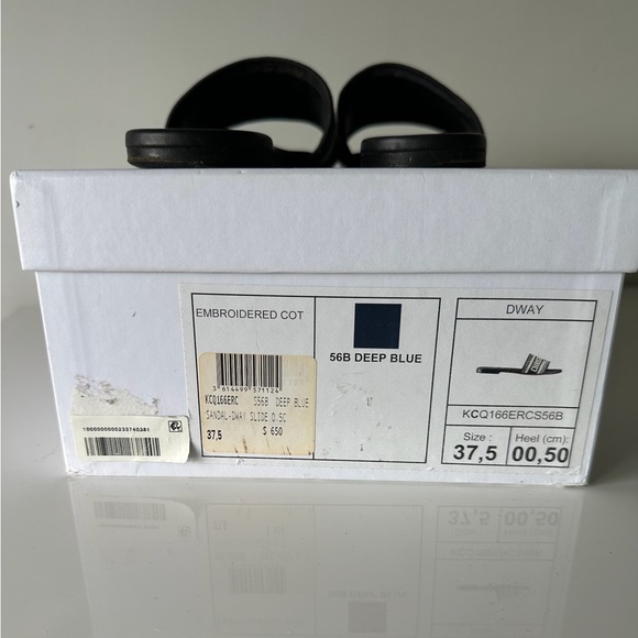 Christian Dior Dway Slides Deep Blue Embroidered Cotton Sandals Size 37.5 - Picture 4 of 8